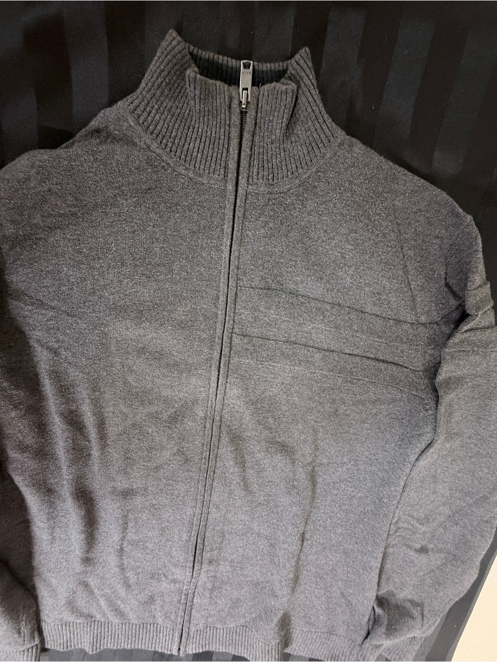 Vintage Y2K DKNY Men's Zip-Up Sweater Jacket in Charcoal Gray